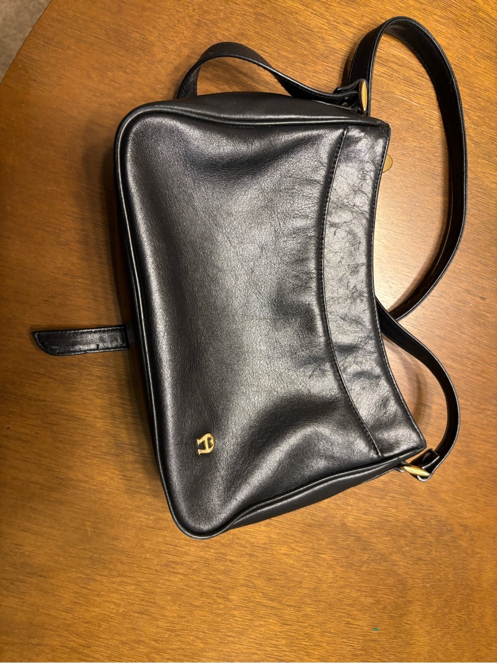 Etienne Aigner Black Leather Crossbody with Gold Hardware
